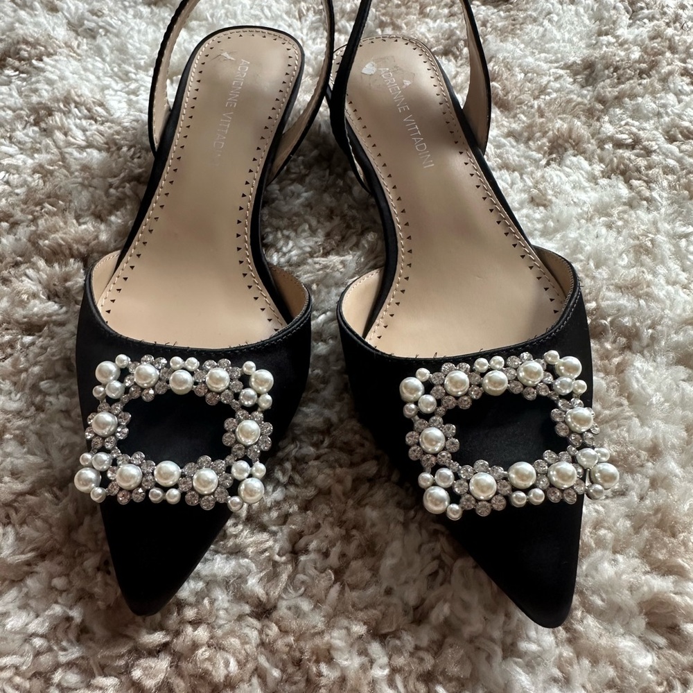 Elegant Black Slingback Heels with Pearl Embellishments